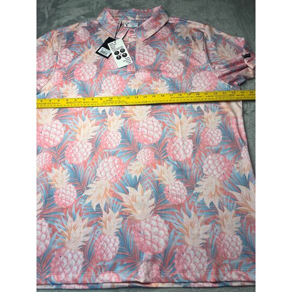 YATTA Men's Golf Polo Shirt Pineapple Palms Stretch Wicking UPF 40 Size 2XL - Picture 4 of 7